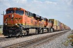 Westbound stack train crests the grade